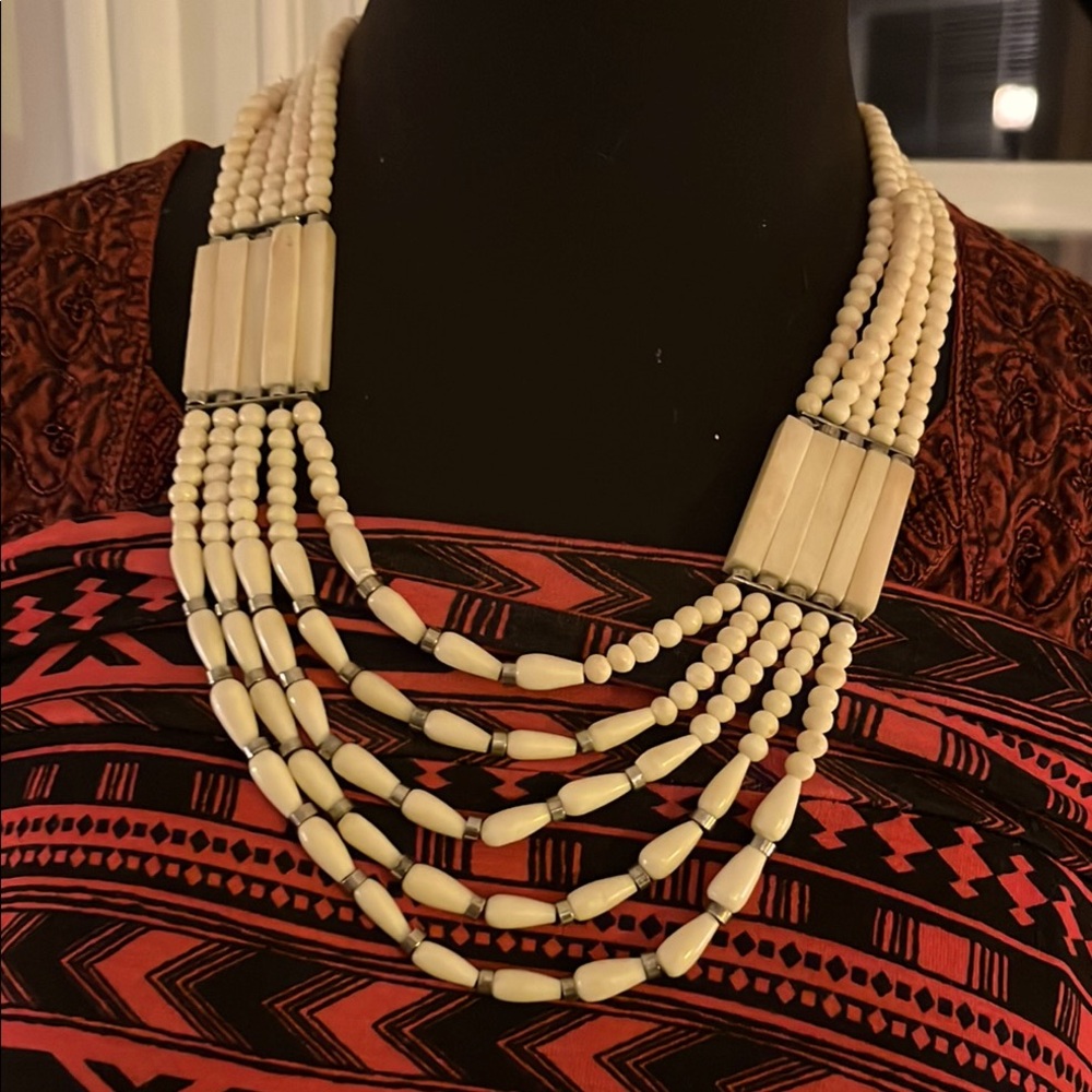 West African bib necklace in bone, 8.5"x6.75"